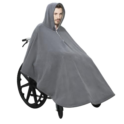 LPRYAO Rollstuhl Cape Winter | Rollstuhl Decke Jacke Winter für Rollstuhlfahrer | Rollstuhldecke mit Kapuze | Rollstuhl Decke Kniedecke Beindecke Winddicht Erwachsene (Grau) von LPRYAO