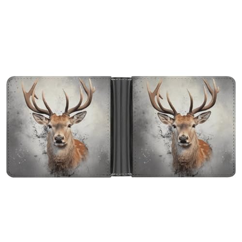 LPSADGF Animal Deer Herren Geldbörse Leder Geldklammer Slim Passcase mit 6 Kartenfächern, 2 versteckten Taschen, Tier Hirsch, Einheitsgröße, Modern von LPSADGF