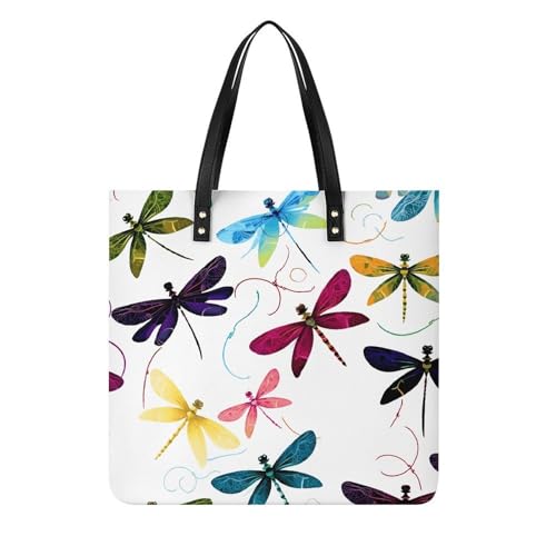 LPSADGF Ballerina-Tanz-Tragetasche für Damen, Lederhandtasche, Make-up-Tasche mit magnetischer Schnalle, Freizeittasche, Bunte Libellen, 39x39cm LPSADGF Ballerina-Tanz-Tragetasche für Damen, Lederhandtasche, Make-up-Tasche mit magnetischer Schnalle, Freizeittasche, Bunte Libellen, 39x39cm von LPSADGF