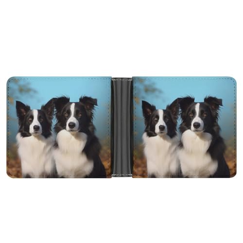 LPSADGF Border Collie Herren Geldbörse Leder Geldklammer Slim Passcase mit 6 Kartenfächern, 2 versteckten Taschen, Border Collie, Einheitsgröße, Modern von LPSADGF