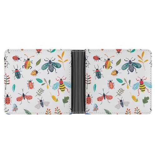 LPSADGF Border Collie Herren Geldbörse Leder Geldklammer Slim Passcase mit 6 Kartenfächern, 2 versteckten Taschen, Helles Insektenmuster, Einheitsgröße, Modern von LPSADGF