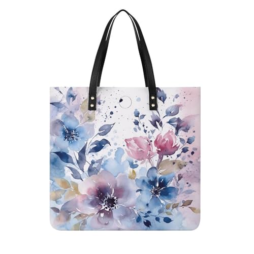 LPSADGF Bunte Tragetasche für Damen, Motiv: Frühlings- und Sommerblumen, Lederhandtasche, Make-up-Tasche mit Magnetschnalle, Freizeittasche, Aquarellmalerei mit Blumenmotiv, 39x39cm LPSADGF Bunte Tragetasche für Damen, Motiv: Frühlings- und Sommerblumen, Lederhandtasche, Make-up-Tasche mit Magnetschnalle, Freizeittasche, Aquarellmalerei mit Blumenmotiv, 39x39cm von LPSADGF