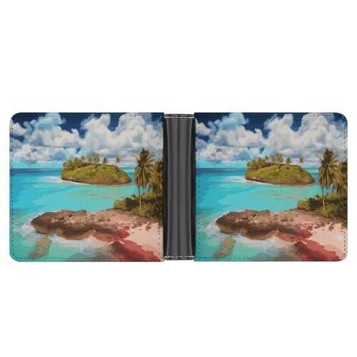 LPSADGF Caribbean Scenery Herren Geldbörse Leder Geldklammer Slim Passcase mit 6 Kartenfächern, 2 versteckten Taschen, Karibiklandschaft, One size, Modern von LPSADGF