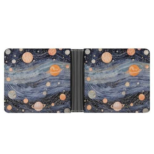 LPSADGF Caribbean Scenery Herren Geldbörse Leder Geldklammer Slim Passcase mit 6 Kartenfächern, 2 versteckten Taschen, Weltraum-Themenkunst, One size, Modern von LPSADGF