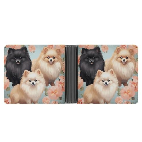 LPSADGF Cartoon-Familie Eulen auf dem braunen Baum Herren Geldbörse Leder Geldklammer Slim Passcase mit 6 Kartenfächern, 2 versteckten Taschen, Zwergspitz-Muster, One size, Modern von LPSADGF