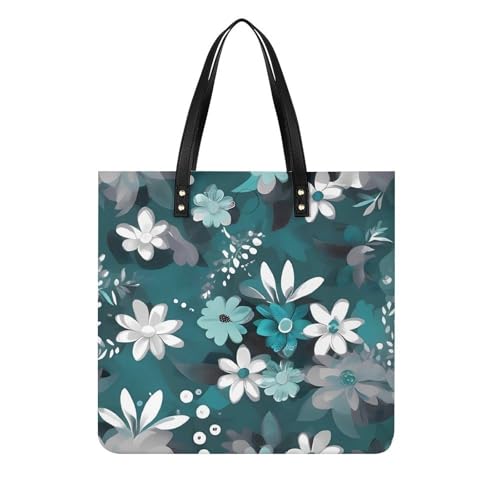LPSADGF Cartoon-Kürbiskopf-Tragetasche für Damen, Lederhandtasche, Make-up-Tasche mit magnetischer Schnalle, Freizeittasche, Blaugrün und Weiß mit Blumenmuster, 39x39cm LPSADGF Cartoon-Kürbiskopf-Tragetasche für Damen, Lederhandtasche, Make-up-Tasche mit magnetischer Schnalle, Freizeittasche, Blaugrün und Weiß mit Blumenmuster, 39x39cm von LPSADGF