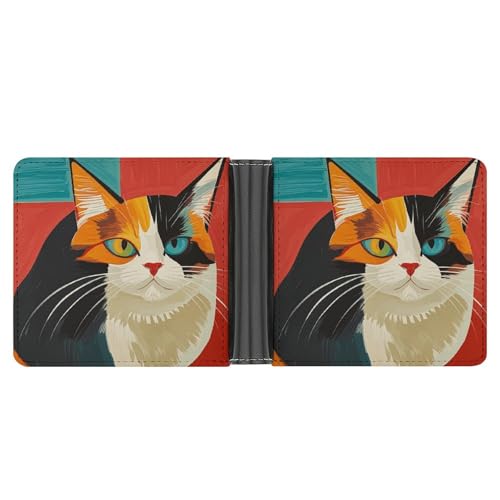 LPSADGF Cowboy Schwarz Hut Westernstiefel Herren Geldbörse Leder Geldklammer Slim Passcase mit 6 Kartenfächern, 2 versteckten Taschen, Modern Art Cat, Einheitsgröße, Modern von LPSADGF