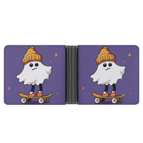 LPSADGF Cowboy Schwarz Hut Westernstiefel Herren Geldbörse Leder Geldklammer Slim Passcase mit 6 Kartenfächern, 2 versteckten Taschen, The Ghost of Skateboards, Einheitsgröße, Modern von LPSADGF