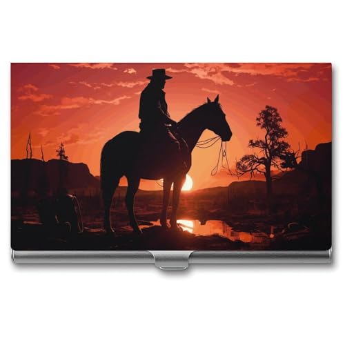 LPSADGF Cowboy West Visitenkartenhalter, schmal, Metall-Aluminiumlegierung, Kreditkartenetui, professionelle Klappabdeckung, Visitenkarten-Organizer, Brieftasche für Damen und Herren (Schnallenstil von LPSADGF