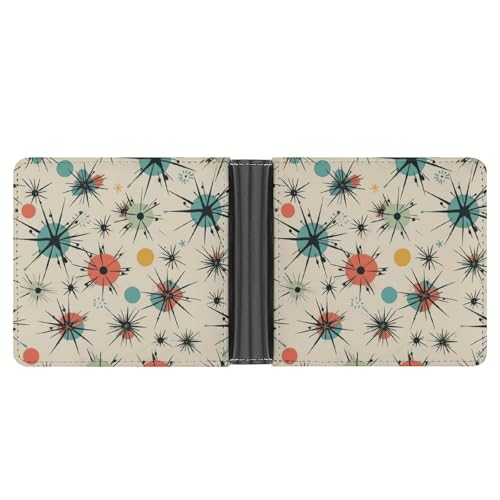 LPSADGF Dachshund Weiner Pet Dog Herren Geldbörse Leder Geldklammer Slim Passcase mit 6 Kartenfächern, 2 versteckten Taschen, Atomic Stars Retro Muster, Einheitsgröße, Modern von LPSADGF