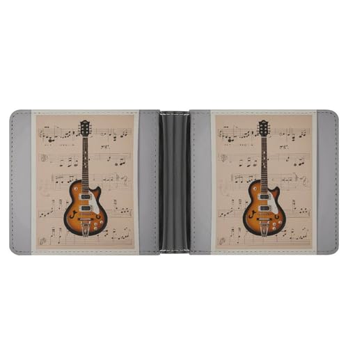 LPSADGF Dachshund Weiner Pet Dog Herren Geldbörse Leder Geldklammer Slim Passcase mit 6 Kartenfächern, 2 versteckten Taschen, Musikgitarren-Aufdruck, Einheitsgröße, Modern von LPSADGF