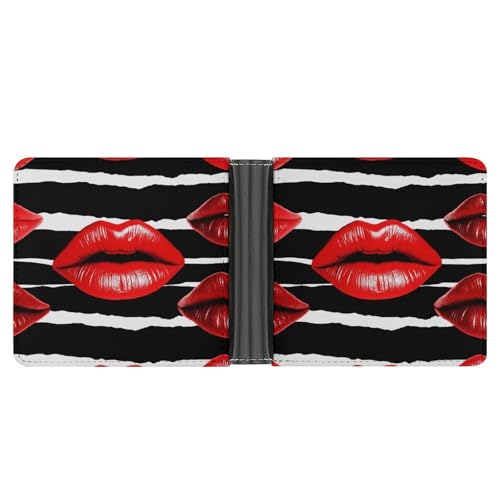 LPSADGF Dachshund Weiner Pet Dog Herren Geldbörse Leder Geldklammer Slim Passcase mit 6 Kartenfächern, 2 versteckten Taschen, Rote Lippen Kuss, Einheitsgröße, Modern von LPSADGF