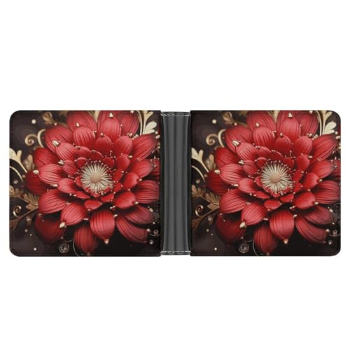 LPSADGF Dachshund Weiner Pet Dog Herren Geldbörse Leder Geldklammer Slim Passcase mit 6 Kartenfächern, 2 versteckten Taschen, Rotgoldene Blume, Einheitsgröße, Modern von LPSADGF