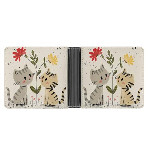 LPSADGF Draw Two Cats Herren-Geldbörse, Leder, Geldklammer, schmal, mit 6 Kartenfächern, 2 versteckten Taschen, Draw Two Cats, Einheitsgröße, Modern von LPSADGF