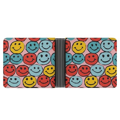LPSADGF Draw Two Cats Herren-Geldbörse, Leder, Geldklammer, schmal, mit 6 Kartenfächern, 2 versteckten Taschen, Einfaches Smiley-Symbol, Einheitsgröße, Modern von LPSADGF