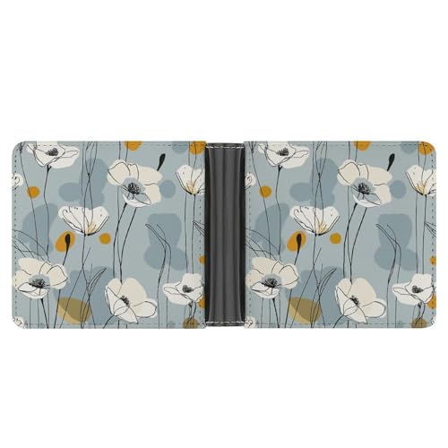 LPSADGF Draw Two Cats Herren-Geldbörse, Leder, Geldklammer, schmal, mit 6 Kartenfächern, 2 versteckten Taschen, Hellblaue Blütenblätter, Einheitsgröße, Modern von LPSADGF