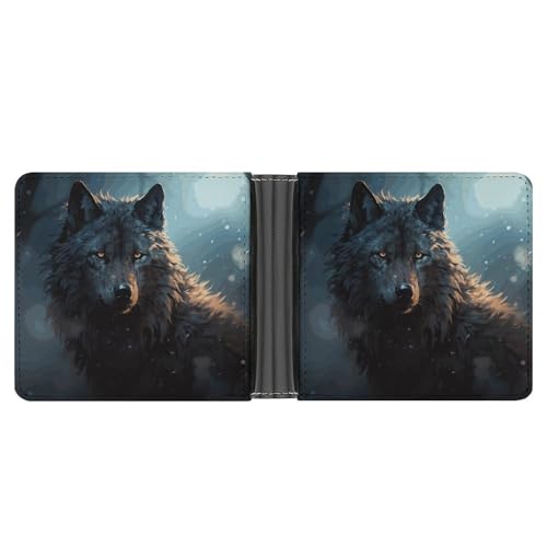 LPSADGF Fantasy Wolf Herren Geldbörse Leder Geldklammer Slim Passcase mit 6 Kartenfächern, 2 versteckten Taschen, Fantasy Wolf, One size, Modern von LPSADGF