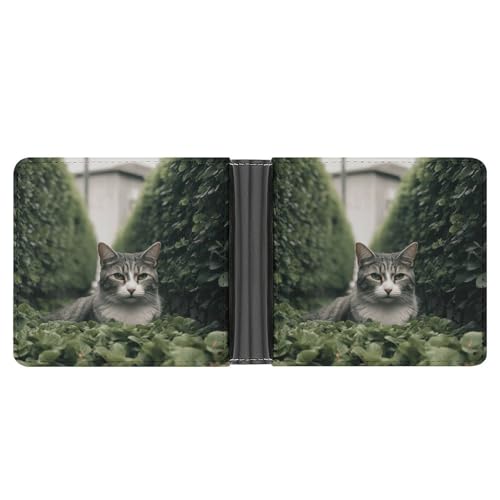 LPSADGF Fantasy Wolf Herren Geldbörse Leder Geldklammer Slim Passcase mit 6 Kartenfächern, 2 versteckten Taschen, Katze auf dem Boden, One size, Modern von LPSADGF