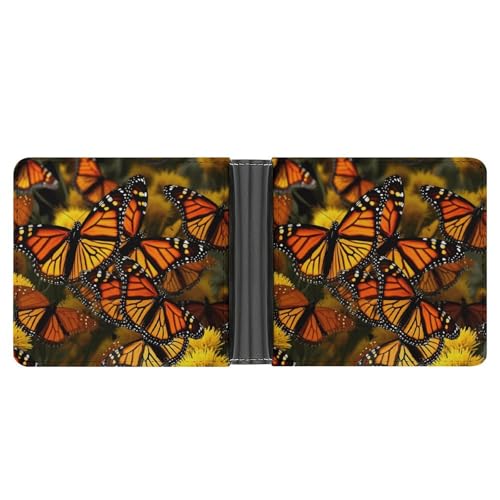 LPSADGF Französische Bulldogge Herren Geldbörse Leder Geldklammer Slim Passcase mit 6 Kartenfächern, 2 versteckten Taschen, Monarch-Schmetterlinge, One size, Modern von LPSADGF