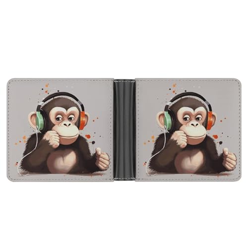 LPSADGF Französische Bulldogge Sommer Herren Geldbörse Leder Geldklammer Slim Passcase mit 6 Kartenfächern, 2 versteckten Taschen, Music Monkey, Einheitsgröße, Modern von LPSADGF