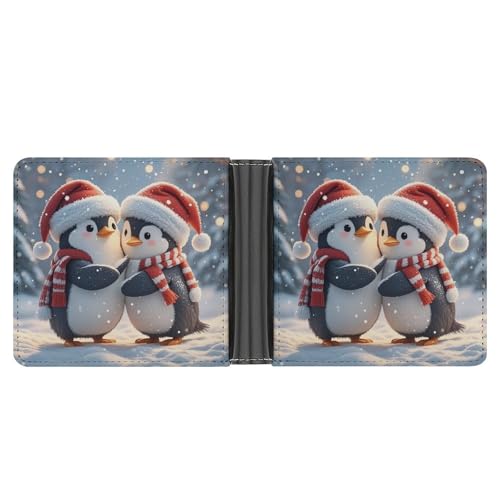 LPSADGF Französische Bulldogge Sommer Herren Geldbörse Leder Geldklammer Slim Passcase mit 6 Kartenfächern, 2 versteckten Taschen, Umarmende Pinguine, Einheitsgröße, Modern von LPSADGF
