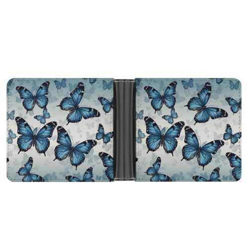 LPSADGF Full Moon Herren Geldbörse Leder Geldklammer Slim Passcase mit 6 Kartenfächern, 2 versteckten Taschen, Blauer Schmetterling, One size, Modern von LPSADGF