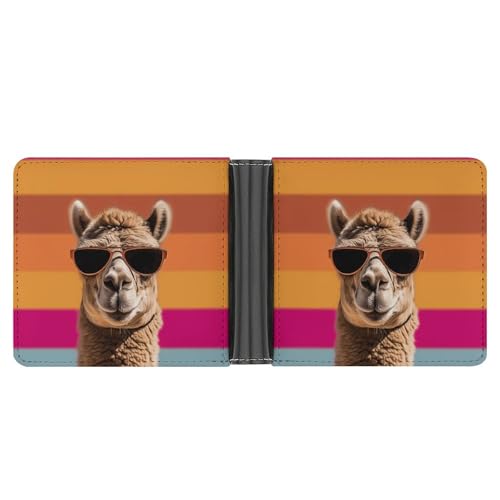 LPSADGF Full Moon Herren Geldbörse Leder Geldklammer Slim Passcase mit 6 Kartenfächern, 2 versteckten Taschen, Camel trägt Sonnenbrille, One size, Modern von LPSADGF