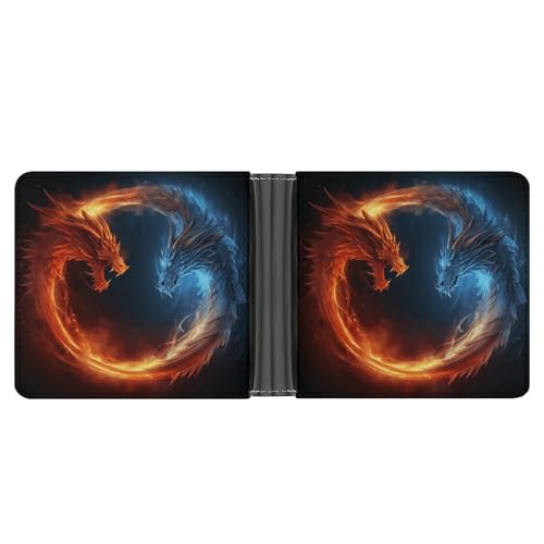 LPSADGF Full Moon Herren Geldbörse Leder Geldklammer Slim Passcase mit 6 Kartenfächern, 2 versteckten Taschen, Feuer- und Eisdrachen, One size, Modern von LPSADGF