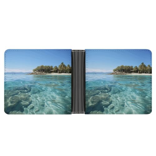 LPSADGF Full Moon Herren Geldbörse Leder Geldklammer Slim Passcase mit 6 Kartenfächern, 2 versteckten Taschen, Fidschi-Insel und klares Meer, One size, Modern von LPSADGF