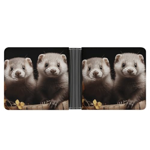 LPSADGF Full Moon Herren Geldbörse Leder Geldklammer Slim Passcase mit 6 Kartenfächern, 2 versteckten Taschen, Frettchen, One size, Modern von LPSADGF