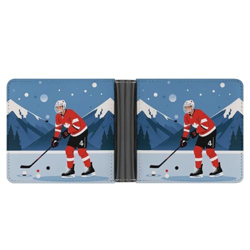 LPSADGF Fußballtorpfosten Sportbereich Herren Geldbörse Leder Geldklammer Slim Passcase mit 6 Kartenfächern, 2 versteckten Taschen, Eishockeyspieler, Einheitsgröße, Modern von LPSADGF