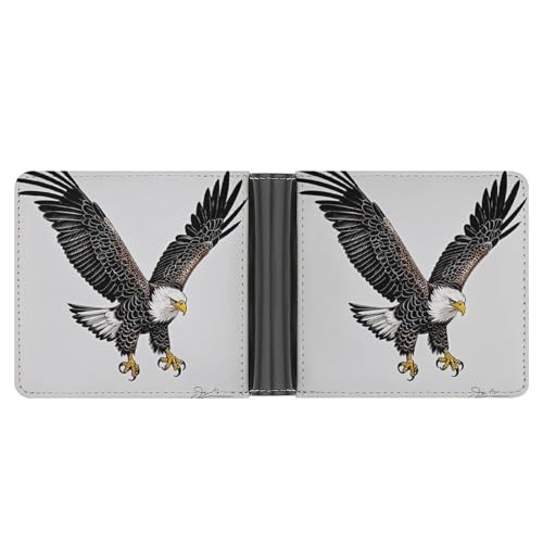 LPSADGF Fußballtorpfosten Sportbereich Herren Geldbörse Leder Geldklammer Slim Passcase mit 6 Kartenfächern, 2 versteckten Taschen, Sketch of Bald Eagle Diving, Einheitsgröße, Modern von LPSADGF