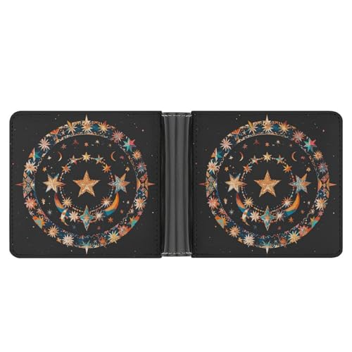 LPSADGF Fußballtorpfosten Sportbereich Herren Geldbörse Leder Geldklammer Slim Passcase mit 6 Kartenfächern, 2 versteckten Taschen, Wunderschöne Sterne und Mond, Einheitsgröße, Modern von LPSADGF