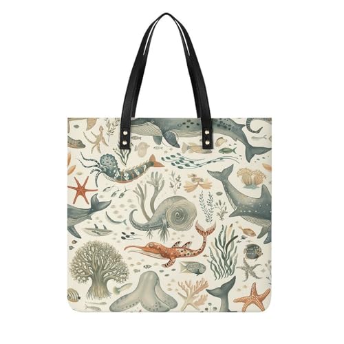 LPSADGF Gelbe Tragetasche mit Blumenmuster für Damen, Lederhandtasche, Make-up-Tasche mit magnetischer Schnalle, Freizeittasche, Meerestiermuster, 39x39cm LPSADGF Gelbe Tragetasche mit Blumenmuster für Damen, Lederhandtasche, Make-up-Tasche mit magnetischer Schnalle, Freizeittasche, Meerestiermuster, 39x39cm von LPSADGF