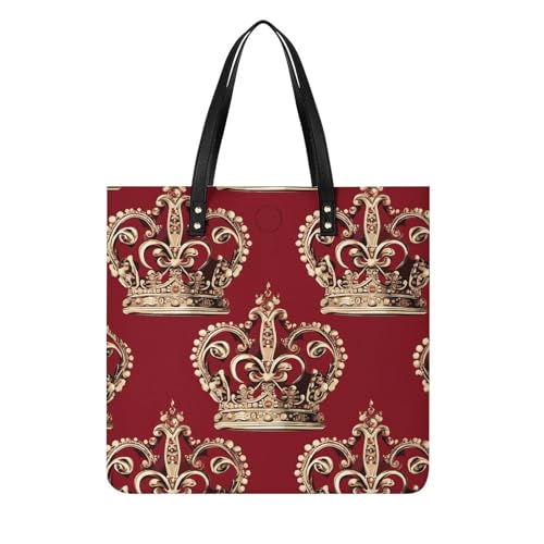 LPSADGF Gelbe graue Blumen-Tragetasche für Damen, Lederhandtasche, Make-up-Tasche mit magnetischer Schnalle, Freizeittasche, Rote Krone, 39x39cm LPSADGF Gelbe graue Blumen-Tragetasche für Damen, Lederhandtasche, Make-up-Tasche mit magnetischer Schnalle, Freizeittasche, Rote Krone, 39x39cm von LPSADGF