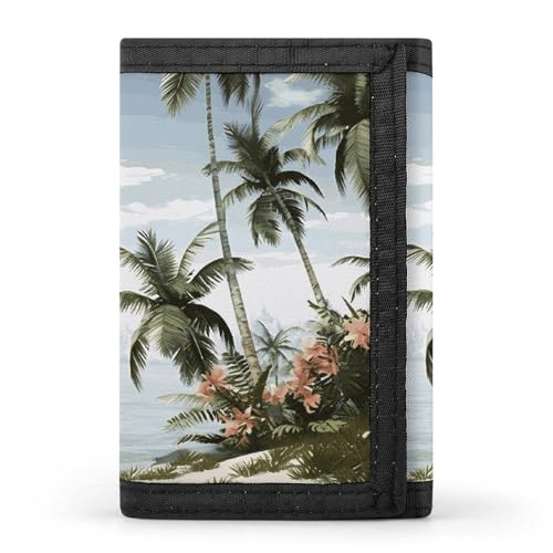 LPSADGF Geldbörse für Herren – Schlanke dreifach gefaltete Geldbörse, handgezeichnete Skizze Corgi Geldklammer, Münzbörse mit 8 Kreditkartenfächern, Tropische Palmen, Einheitsgröße, Modern von LPSADGF