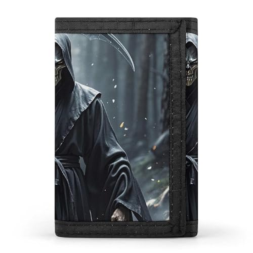 LPSADGF Geldbörse für Herren – Slim Trifold Wallet Geldscheinklammer Münzgeldbörse mit 8 Kreditkartenfächern, Sensenmann, Einheitsgröße, Modern von LPSADGF