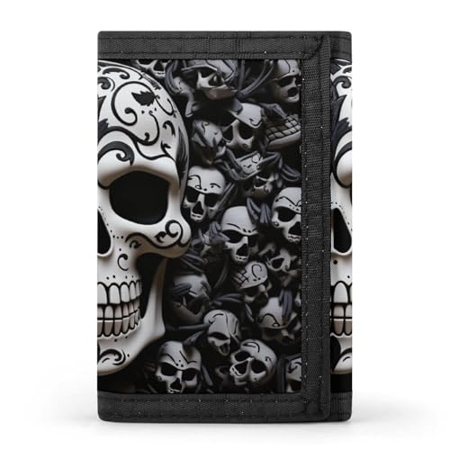 LPSADGF Geldbörse für Herren - Slim Trifold Wallet Glühwürmchen und Laterne Geldklammer Münzbörse mit 8 Kreditkartenfächern, Schwarz und weiße Totenköpfe, Einheitsgröße, Modern von LPSADGF