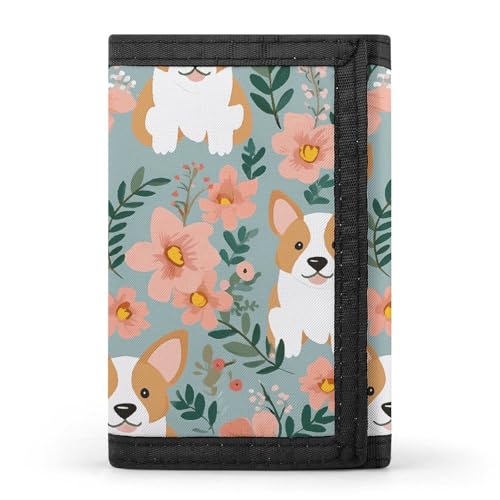 LPSADGF Geldbörse für Herren - Slim Trifold Wallet Musiknoten Druck Geldklammer Münzbörse mit 8 Kreditkartenfächern, Corgi Blumen Frühling Garten, Einheitsgröße, Modern von LPSADGF