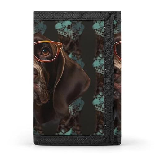 LPSADGF Geldbörse für Herren - Slim Trifold Wallet Mutter Bär und Sie Geldklammer Münzbörse mit 8 Kreditkartenfächern, Deutsch Kurzhaar in Brille, Einheitsgröße, Modern von LPSADGF