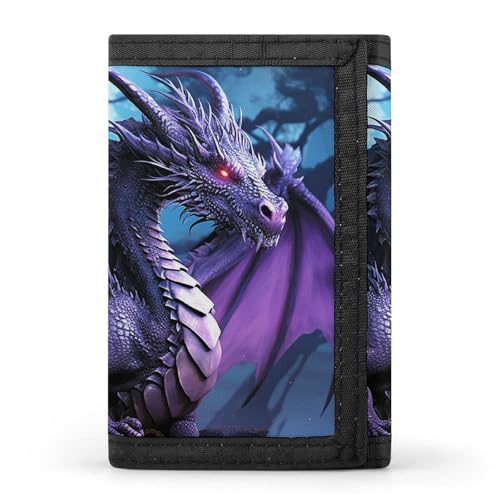 LPSADGF Geldbörse für Herren - Slim Trifold Wallet Mutter Bär und Sie Geldklammer Münzbörse mit 8 Kreditkartenfächern, Purple Dragon Purple Moon, Einheitsgröße, Modern von LPSADGF