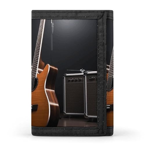 LPSADGF Geldbörse für Herren – Slim Trifold Wallet Running Track Sunset Geldklammer Münzbörse mit 8 Kreditkartenfächern, Musikinstrument-Gitarre, Einheitsgröße, Modern von LPSADGF