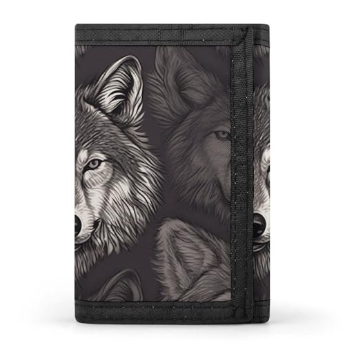 LPSADGF Geldbörse für Herren – Slim Trifold Wallet Running Track Sunset Geldklammer Münzbörse mit 8 Kreditkartenfächern, Wolfskopf-Muster, Einheitsgröße, Modern von LPSADGF