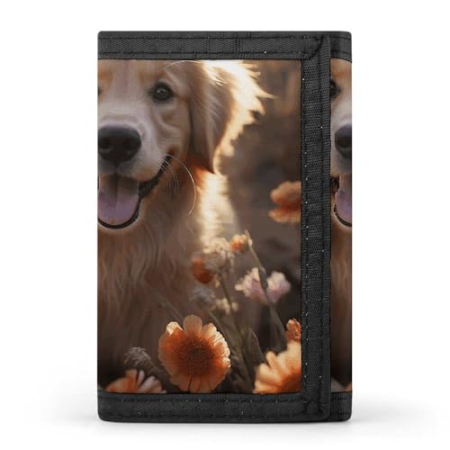 LPSADGF Geldbörse für Herren - Slim Trifold Wallet Sea Turtle Money Clip Coin Purse with 8 Credit Card Holder, Golden Retriever und Blumen, Einheitsgröße, Modern von LPSADGF