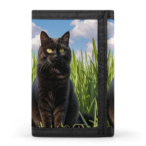LPSADGF Geldbörse für Herren - Slim Trifold Wallet Snow Leopard Geldklammer Münzbörse mit 8 Kreditkartenfächern, Katze auf dem Gras, Einheitsgröße, Modern von LPSADGF