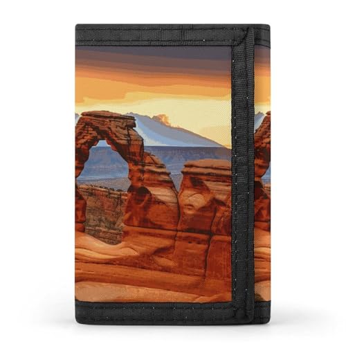 LPSADGF Geldbörse für Herren - Slim Trifold Wallet Ukrainische Stickerei Stil Rose Geldklammer Münzbörse mit 8 Kreditkartenfächern, Arches National Park, Einheitsgröße, Modern von LPSADGF