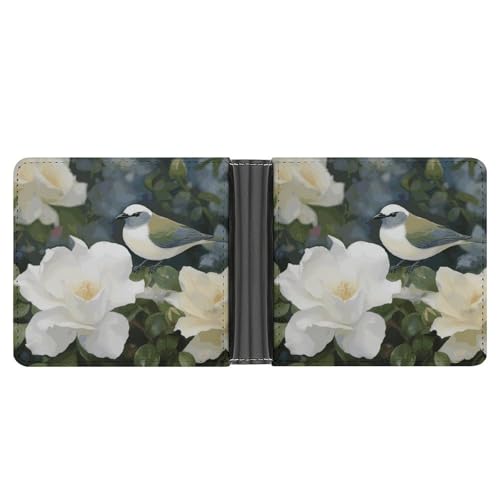 LPSADGF Gradient Watermelon Herren Geldbörse Leder Geldklammer Slim Passcase mit 6 Kartenfächern, 2 versteckten Taschen, Gardenia Blumen Vögel, Einheitsgröße, Modern von LPSADGF