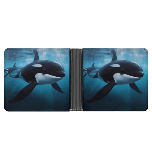 LPSADGF Gradient Watermelon Herren Geldbörse Leder Geldklammer Slim Passcase mit 6 Kartenfächern, 2 versteckten Taschen, Killerwal, Einheitsgröße, Modern von LPSADGF