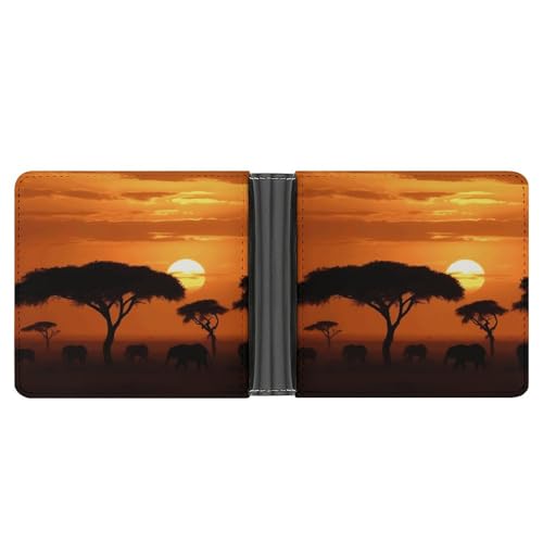 LPSADGF Gradient Watermelon Herren Geldbörse Leder Geldklammer Slim Passcase mit 6 Kartenfächern, 2 versteckten Taschen, Sunset African Savanna, Einheitsgröße, Modern von LPSADGF