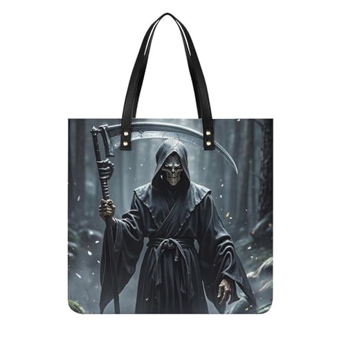 LPSADGF Handgezeichnete Corgi-Tragetasche für Damen, Lederhandtasche, Make-up-Tasche mit magnetischer Schnalle, Freizeittasche, Sensenmann, 39x39cm LPSADGF Handgezeichnete Corgi-Tragetasche für Damen, Lederhandtasche, Make-up-Tasche mit magnetischer Schnalle, Freizeittasche, Sensenmann, 39x39cm von LPSADGF